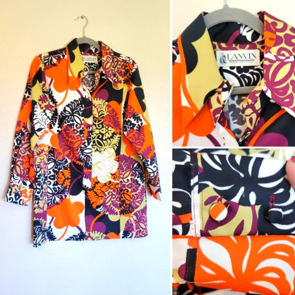 Lanvin label shirt minidress, orange purple black white, women's size M